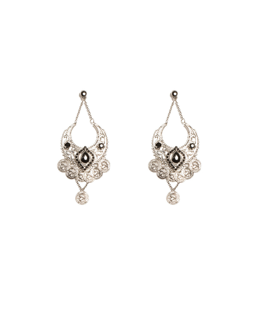 Silver Tone Coin Filigree Drop Earrings