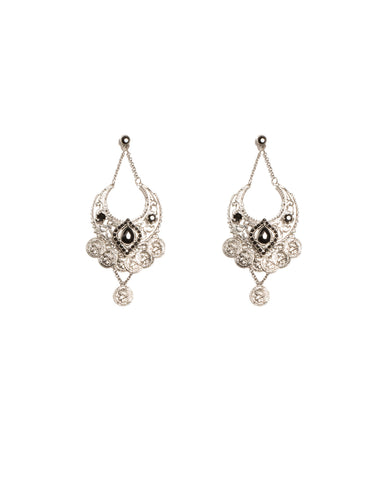 Silver Tone Coin Filigree Drop Earrings