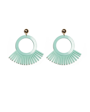 Green Gold Tone Disk Felt Tassel Statement Drop Earrings
