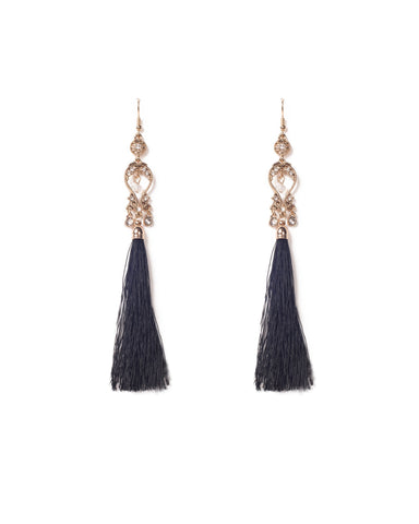 Black Gold Tone Tassel Drop Earrings