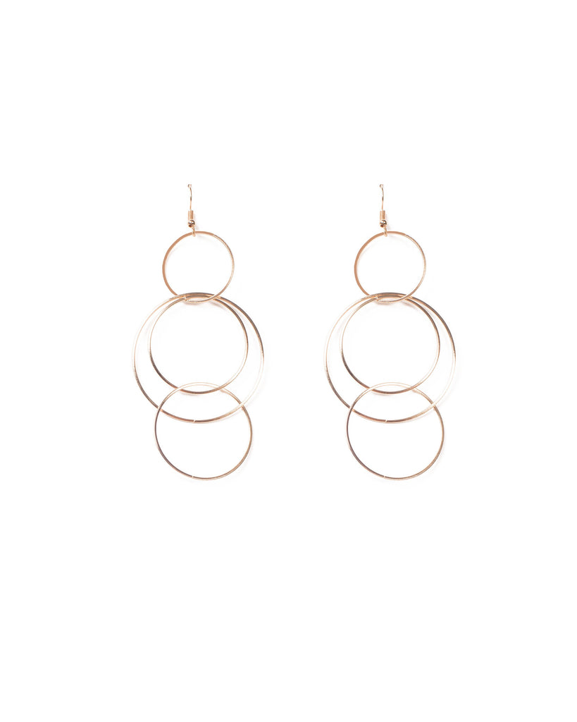 Gold Tone Interlocking Circle Drop Earrings