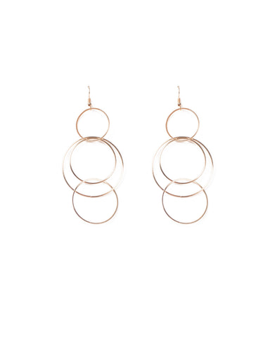 Gold Tone Interlocking Circle Drop Earrings