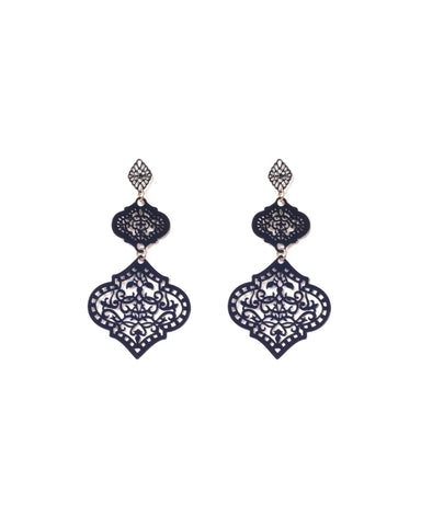 Black Gold Tone Painted Filagree Drop Earrings