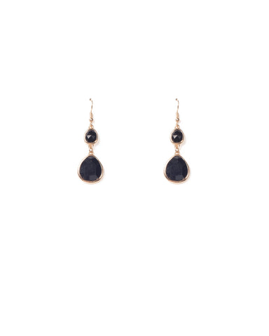 Black Gold Tone Two Stone Drop Earrings