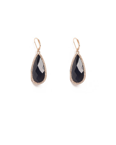 Black Gold Tone Tear Drop Pave Earrings
