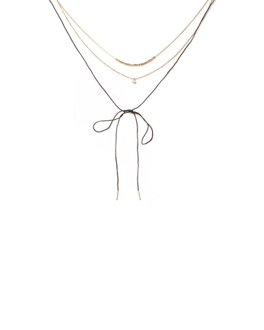 Black Gold Tone Fine Chain And Cord Necklace