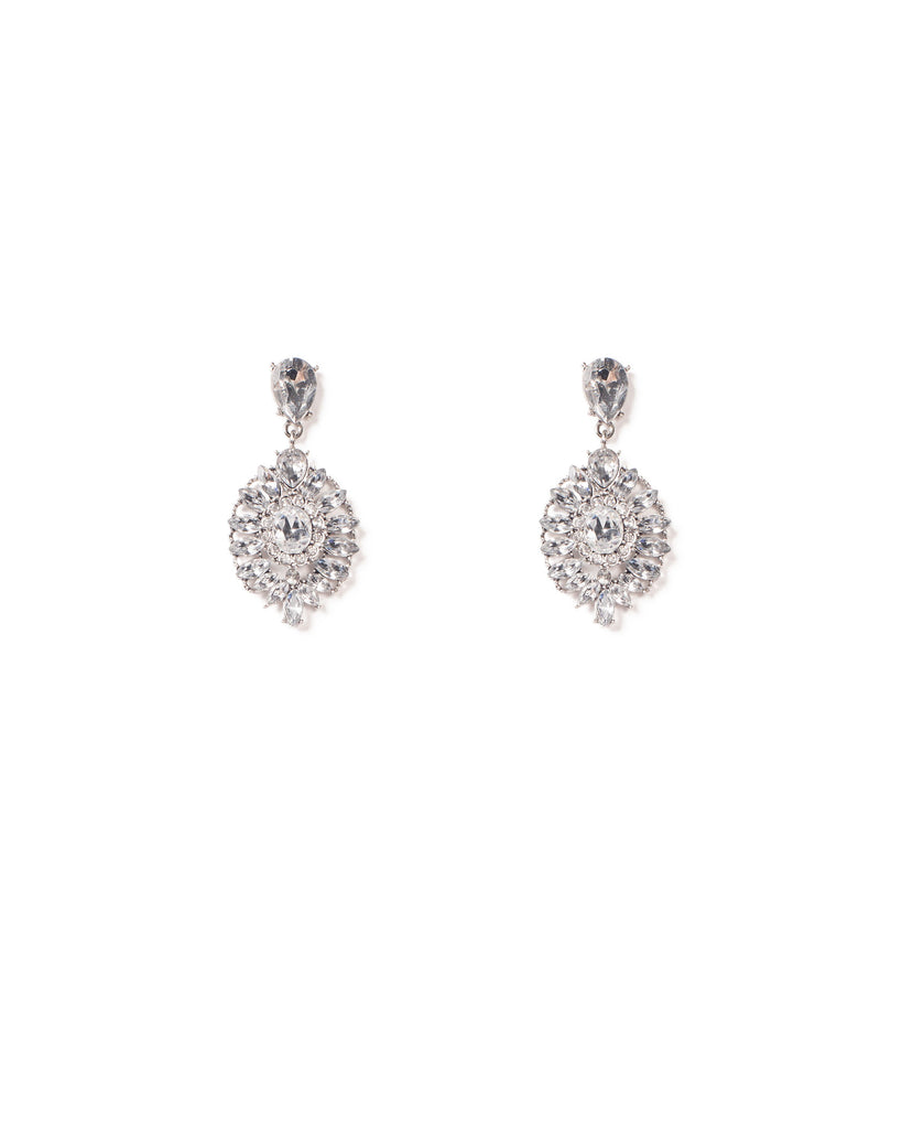 Crystal Silver Tone Large Crystal Encrusted Tear Earrings