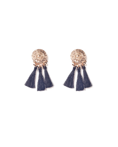 Black Gold Tone Tribal Tassel Stud Earrings