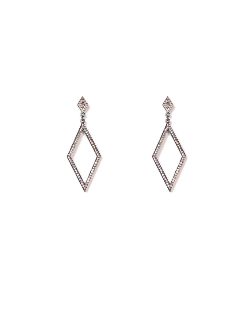 Crystal Gunmetal Tone Pave Diamond Drop Earrings