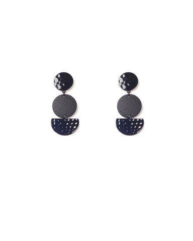 Black Gunmetal Tone Matt And Shiny Circle Drop Earrings