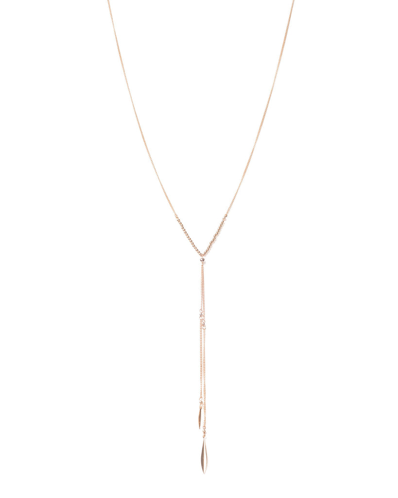 Gold Tone Simple Beaded Lariat Necklace