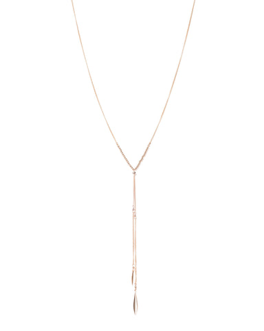 Gold Tone Simple Beaded Lariat Necklace
