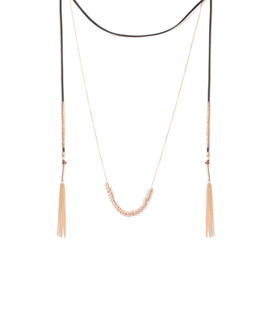 Black Gold Tone 2 Set Cord And Metal Necklace