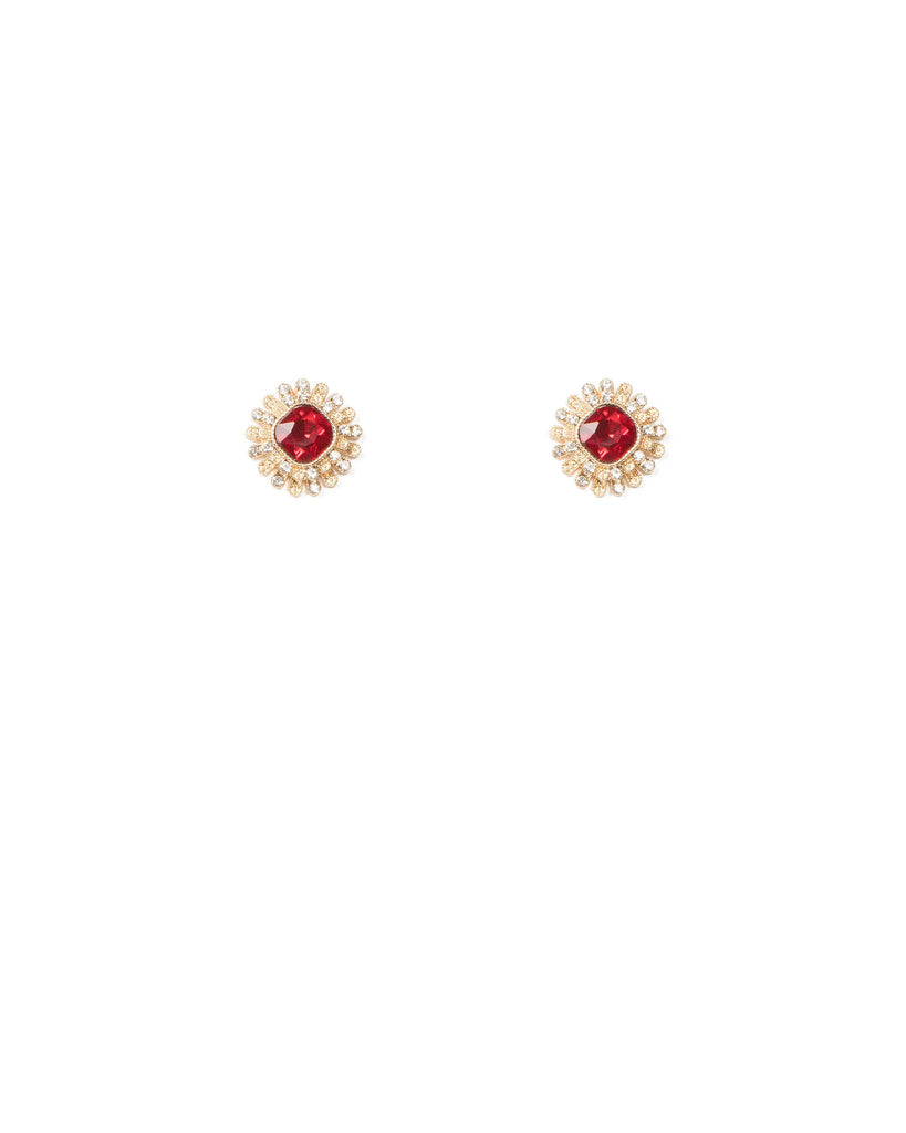 Red Gold Tone Large Crystal Stud Earrings