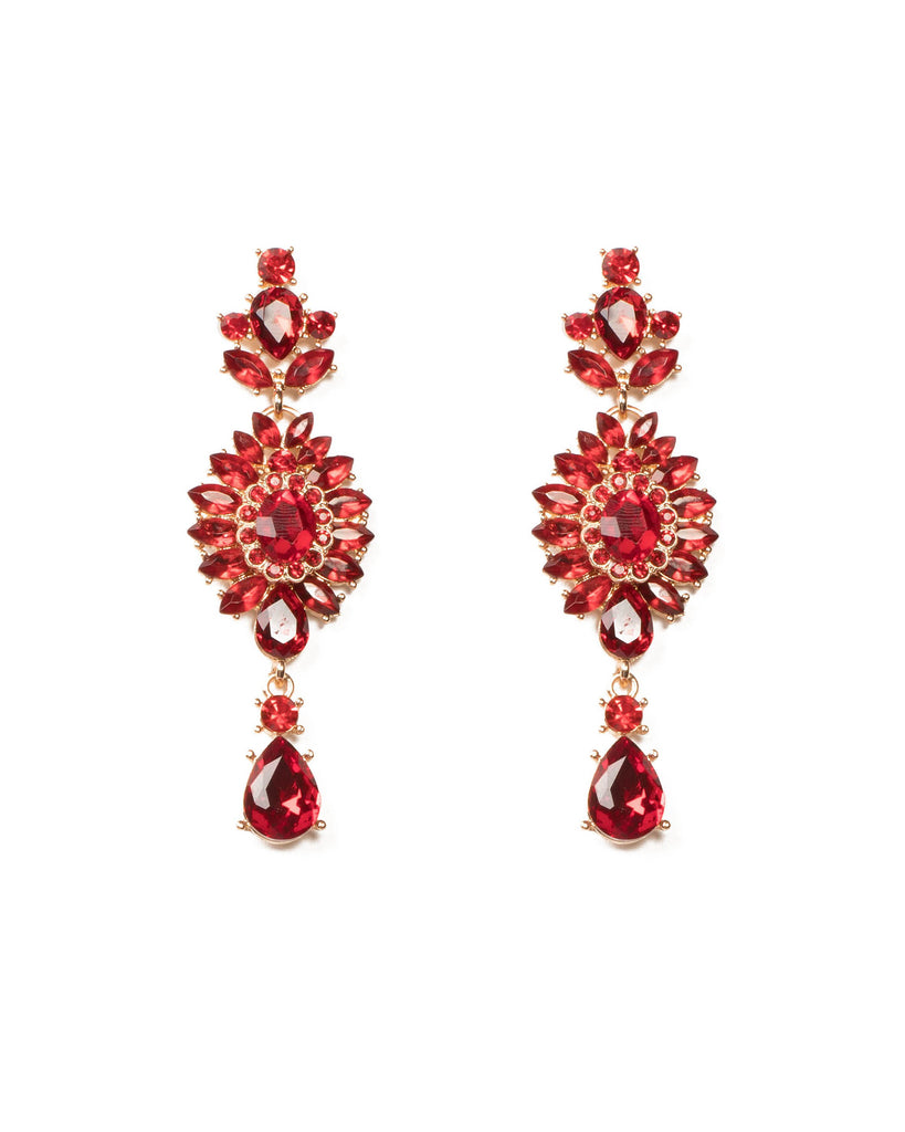 Red Gold Tone Crystal Encrusted Earrings