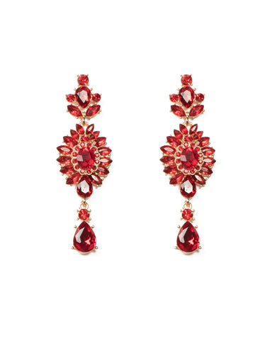 Red Gold Tone Crystal Encrusted Earrings