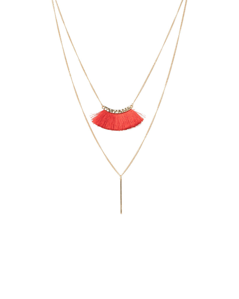 Red Gold Tone Fine Necklace With Large Tassel