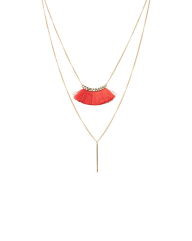 Red Gold Tone Fine Necklace With Large Tassel