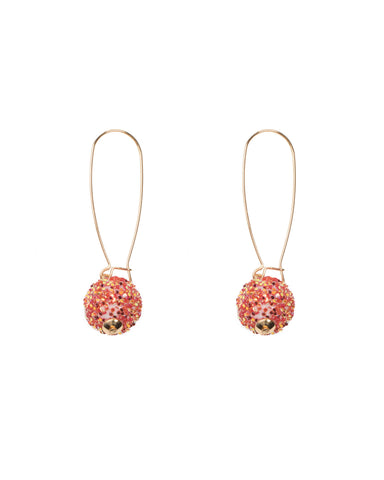 Red Gold Tone Glitter Ball Drop Earrings