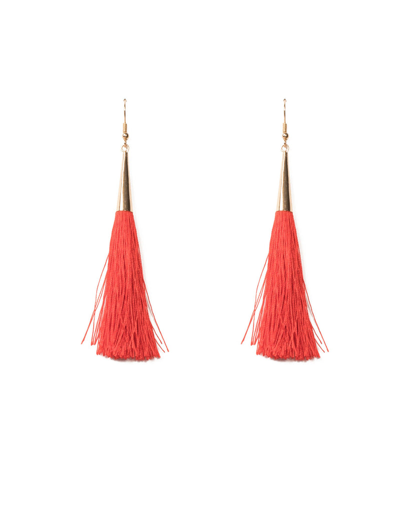 Red Gold Tone Slim Tassel Drop Earrings