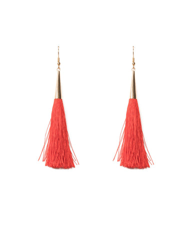 Red Gold Tone Slim Tassel Drop Earrings