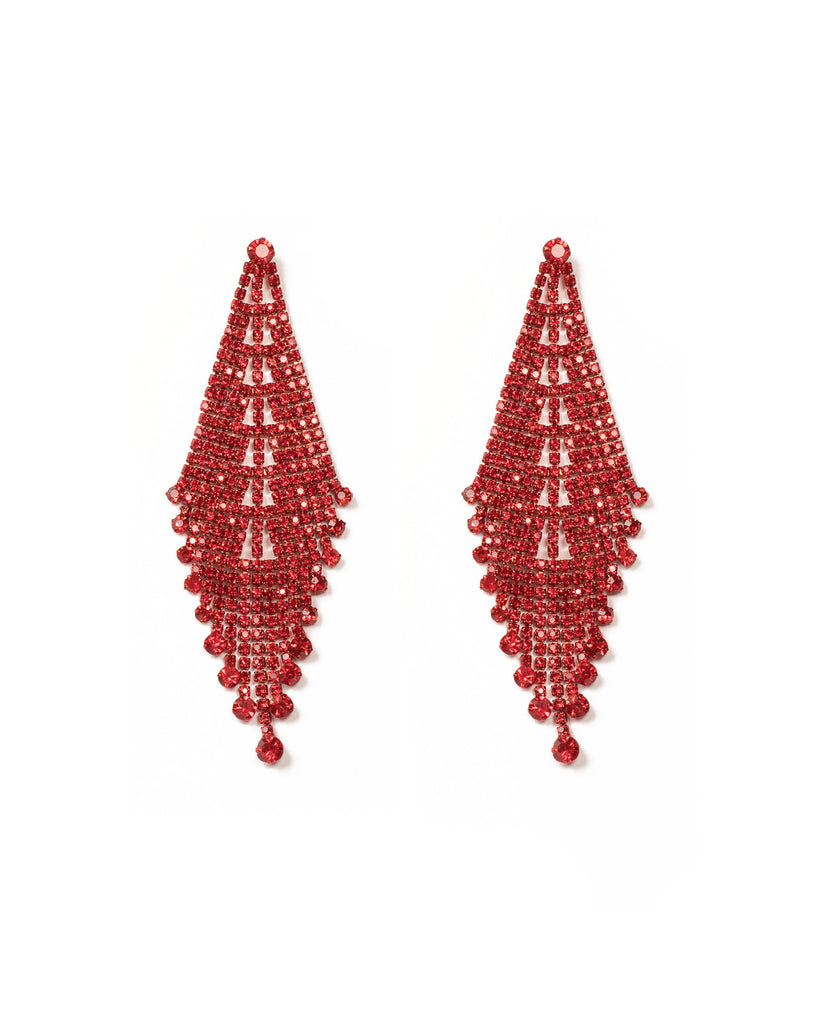 Red Gold Tone Crystal Drop Statement Earrings