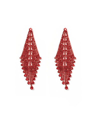 Red Gold Tone Crystal Drop Statement Earrings