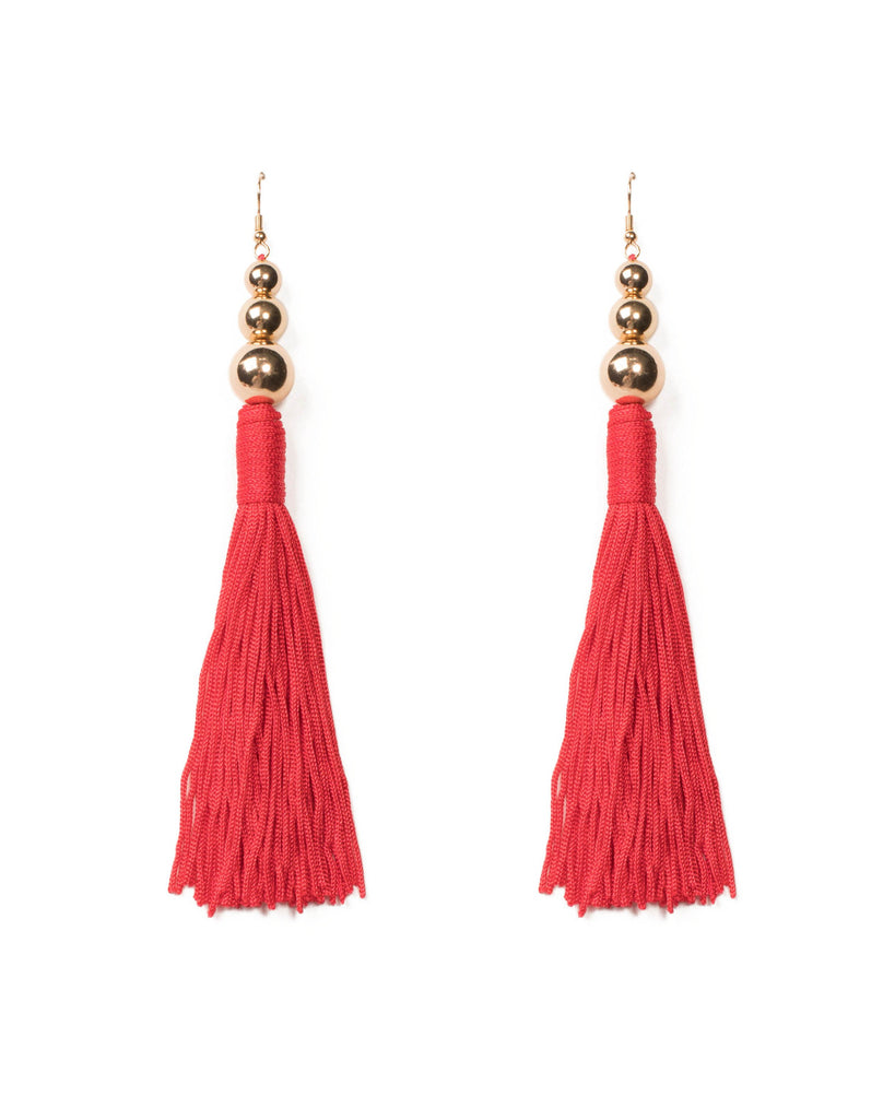 Red Gold Tone Long Tassel Drop Earrings