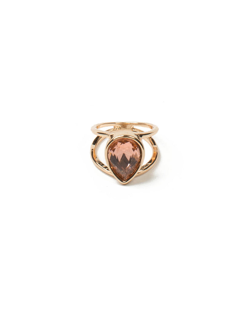 Pink Gold Tone Teardrop Stone Open Band Ring - Medium