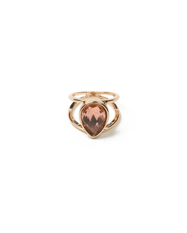 Pink Gold Tone Teardrop Stone Open Band Ring - Large