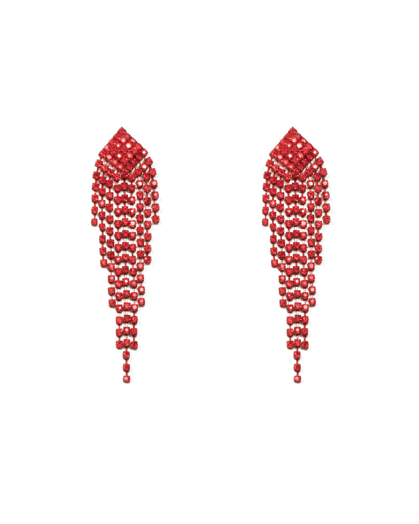Red Silver Tone Multi Crystal Drop Earrings