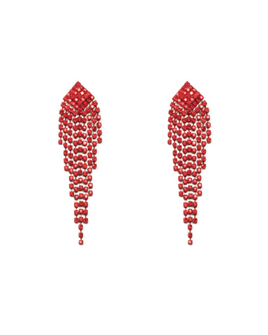 Red Silver Tone Multi Crystal Drop Earrings