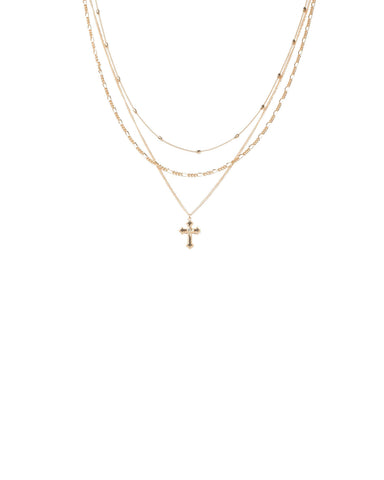 Gold Tone Cross Fine Multi Chain Necklace