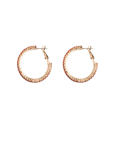 Red Gold Tone Pave Hoop Earrings