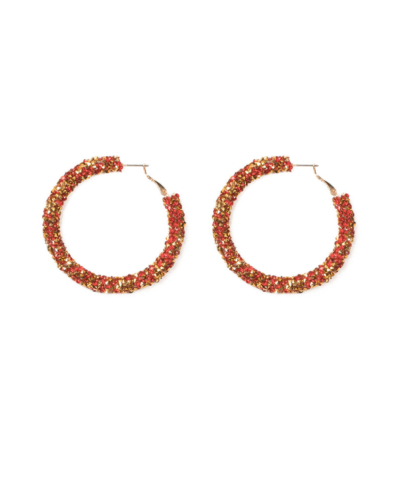 Red Gold Tone Crushed Crystal Hoop Earrings