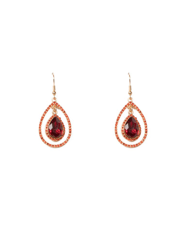 Red Gold Tone Teardrop Pave Crystal Earrings