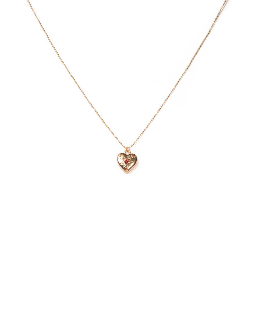 Red Gold Tone Crystal Encrusted Heart Necklace