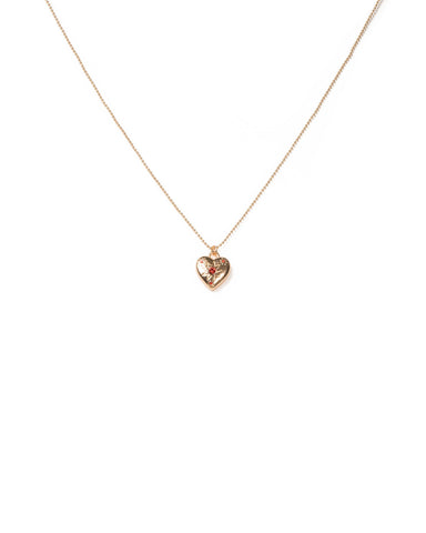 Red Gold Tone Crystal Encrusted Heart Necklace