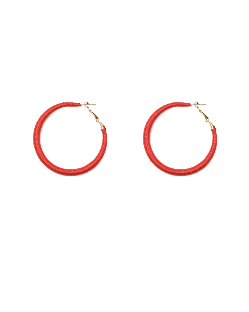 Red Gold Tone Thread Wrapped Hoop Earrings