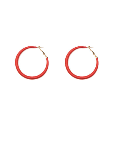 Red Gold Tone Thread Wrapped Hoop Earrings