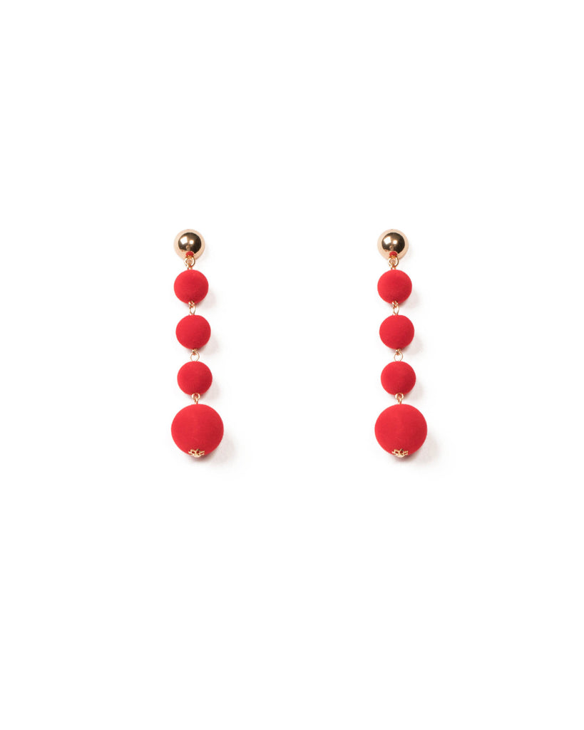 Red Gold Tone Velvet Ball Drop Earrings