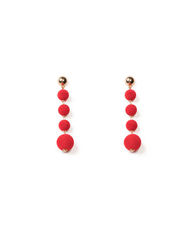 Red Gold Tone Velvet Ball Drop Earrings