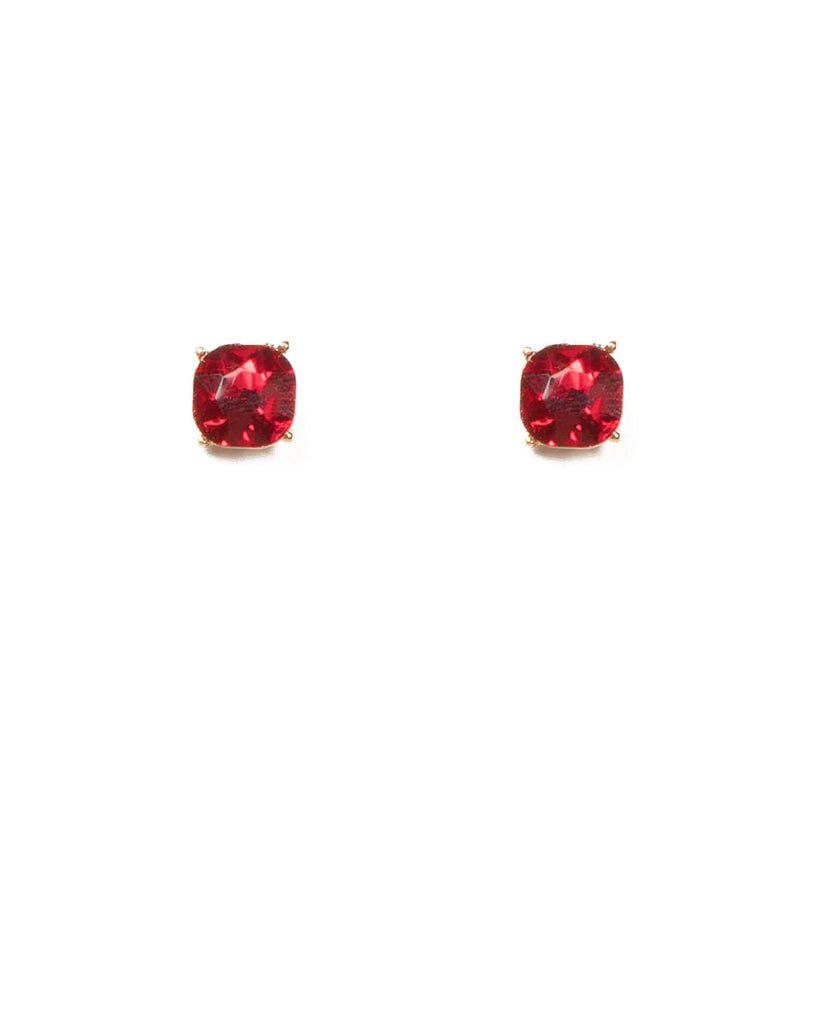 Red Gold Tone Cushion Stone Stud Earrings