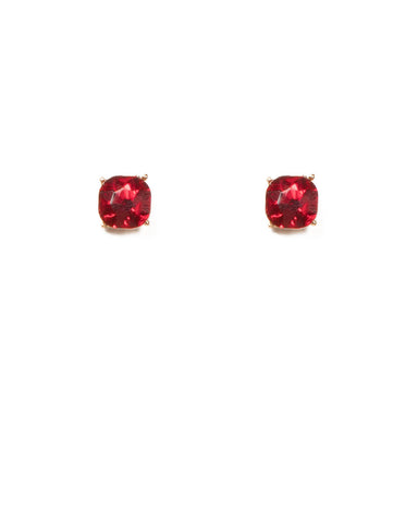Red Gold Tone Cushion Stone Stud Earrings