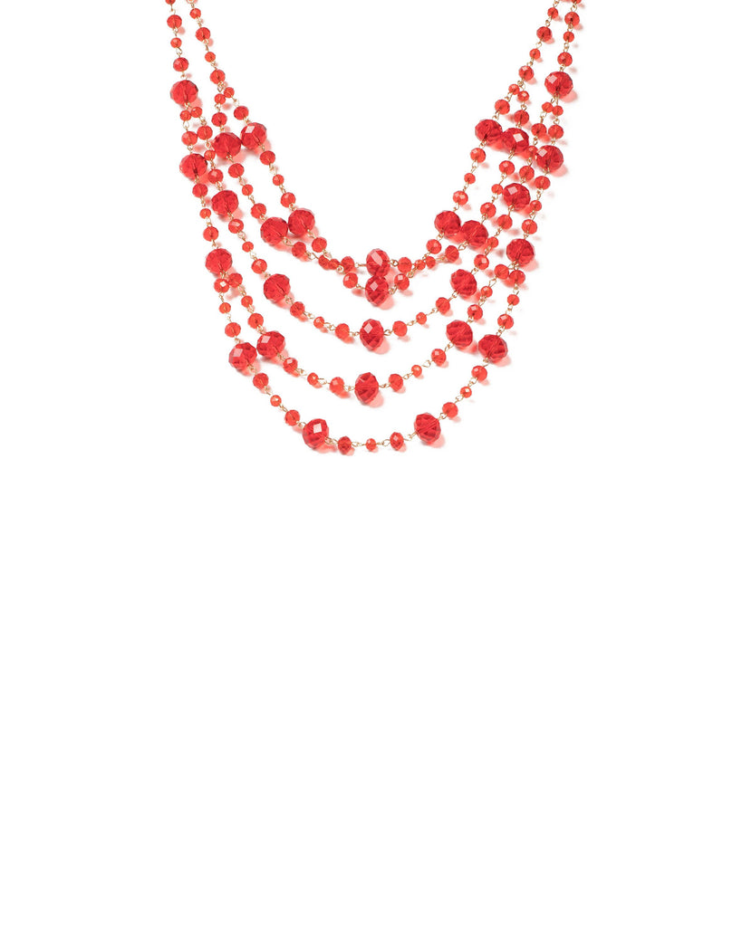 Red Gold Tone Faceted Bead Multi Row Necklace