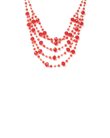 Red Gold Tone Faceted Bead Multi Row Necklace