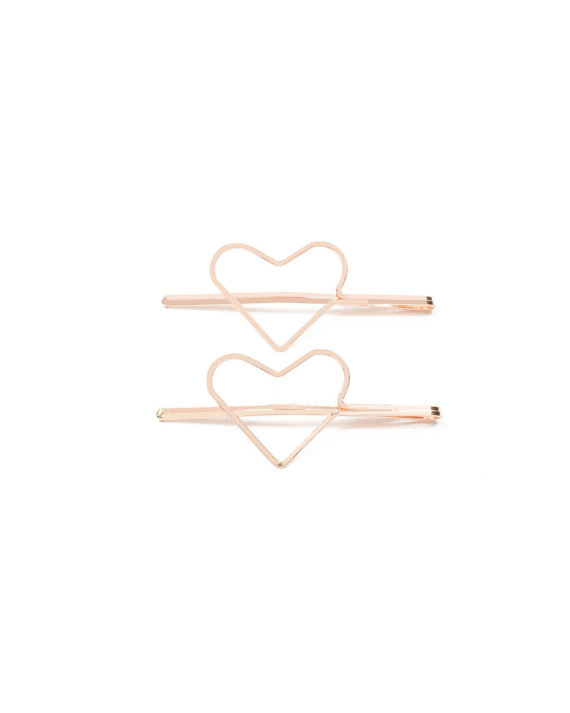 Rose Gold Tone Love Heart Hair Clips
