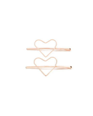 Rose Gold Tone Love Heart Hair Clips