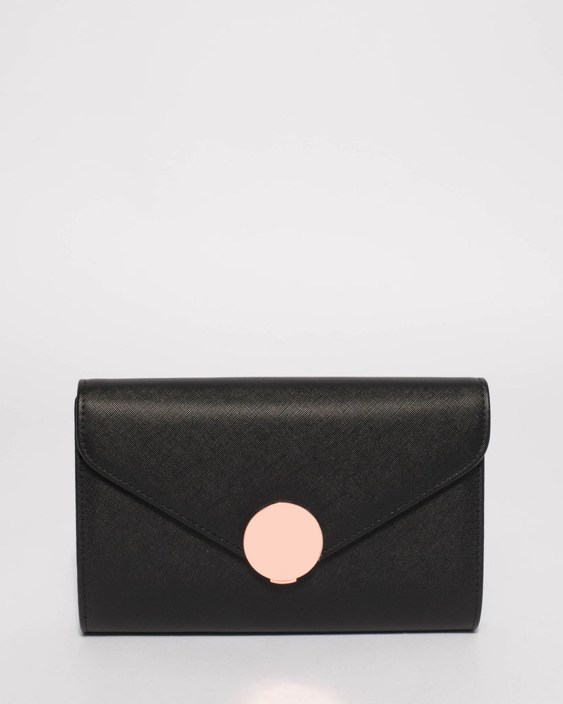 Black Ros Lock Clutch Bag With Rose Gold Hardware