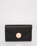 Black Ros Lock Clutch Bag With Rose Gold Hardware